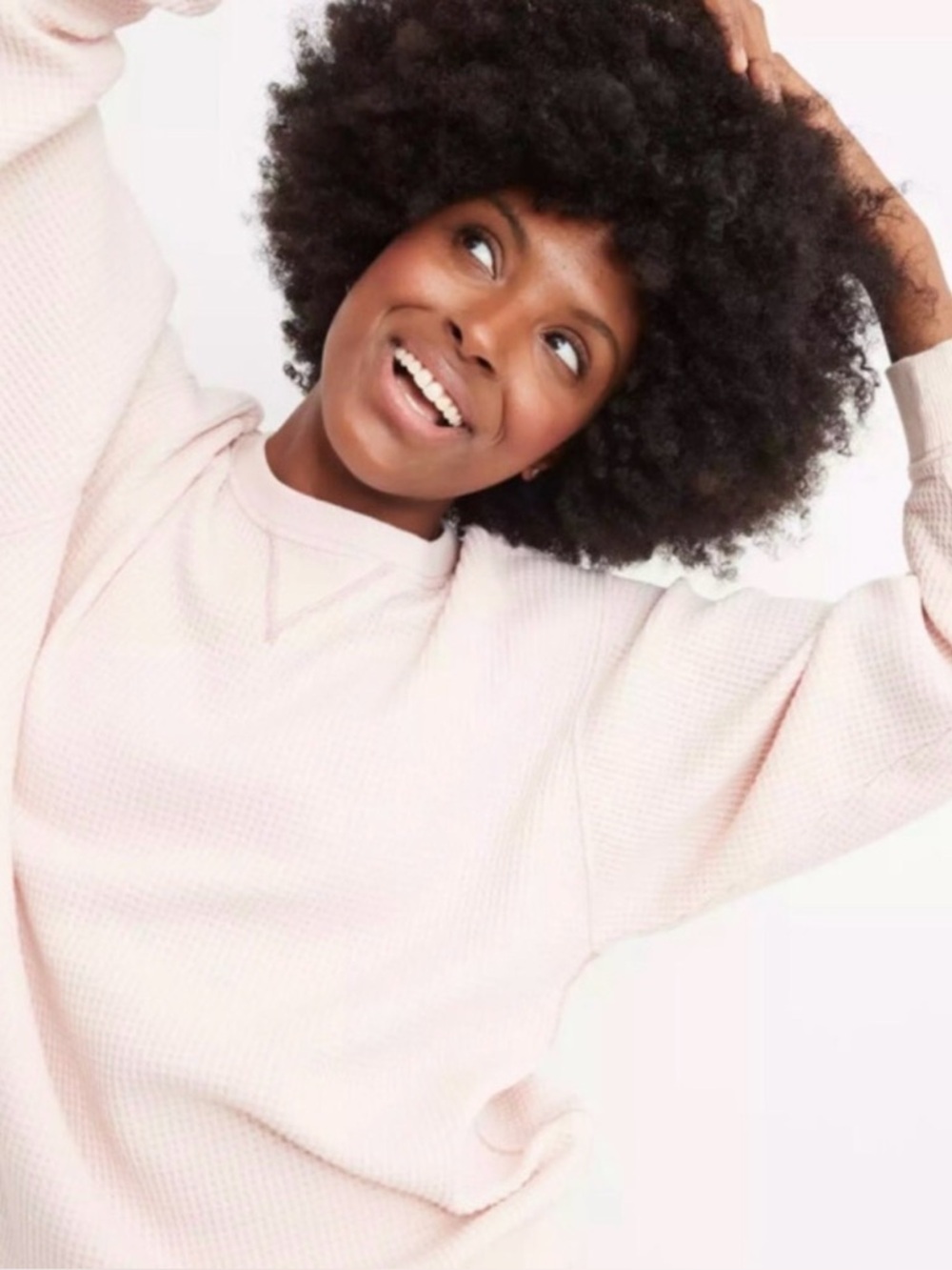Aerie Waffle Knit Oversized Baby Pink Pullover Crewneck